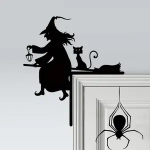 Halloween Door Corner Sign Metal Witch Cat Bat Ghost Spider Web Door Topper Sign Home Door Window Frame Decoration
