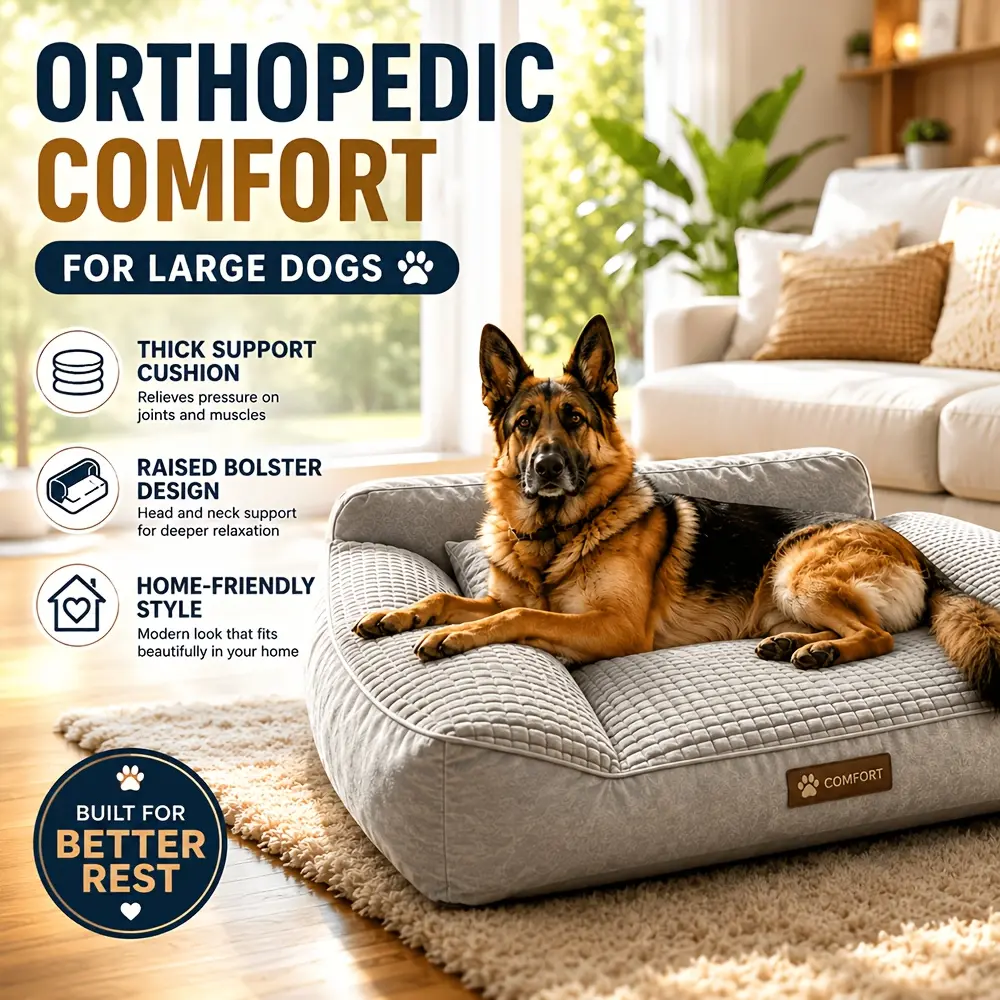 XL Extra Large orthopedic dog beds for large dogs, XXL dog sofa bed with egg crate memory foam clearance, washable pet bed/dog couch, chew-proof, for medium and large, including senior German Shepherds, suitable for use in dog crates