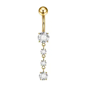 Round Diamond Drop Belly Ring in Titanium Gold 14 Gauge Hypoallergenic 10mm Bar Length Perfect for Piercings