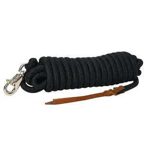 14 ft & 25 ft. Hilason Western Horse Nylon Lead Rope w/ snap and Latigo Ends Black & Brown | Lead Rope for Horses