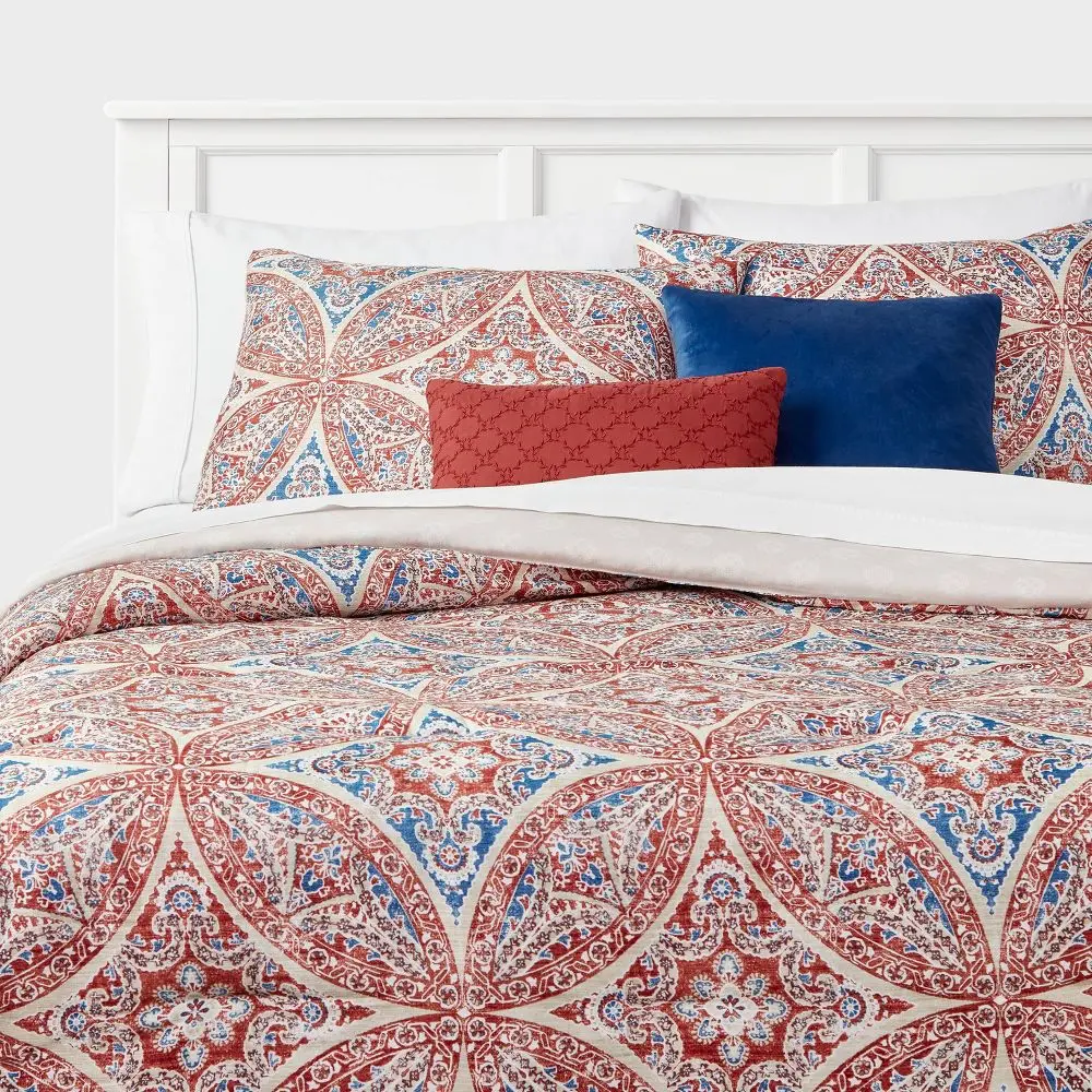 5pc Medallion Queen Bedding Set, Stylish Comforter Set for Bedroom Linens, Bedding Sets