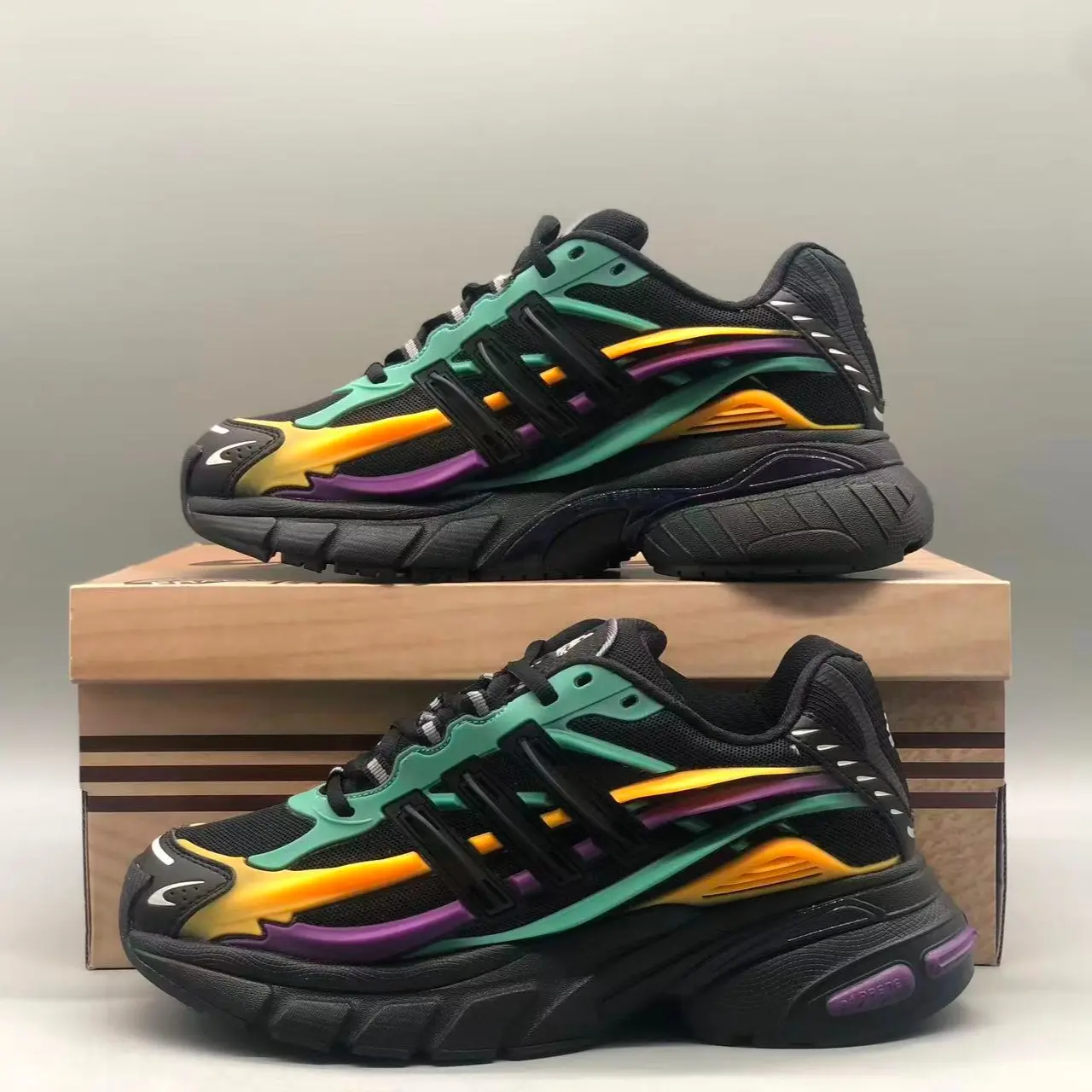 Low Top Multicolor Chunky Running Sneakers Black Mesh Teal Orange Purple Color Block Thick Cushion Trainers For City Shopping Street Hangouts Outdoor Walks Unisex Trendy Retro Footwear For Y2K Streetwear Fans