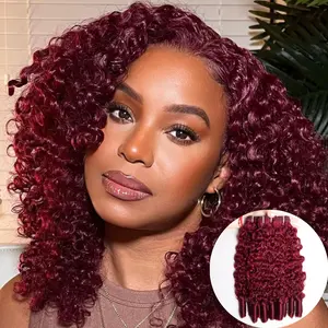 VIPbeauty Burgundy 99J Burmese Curly Bundles Human Hair 100% Unprocessed Virgin Hair Bundles Deals Human Hair Extensions 16A Raw Burmese Curly Human Hair Bundles for Black Women Natural Black Spiral Curly End Human Hair Weft Extensions