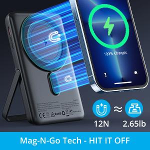 【GARVEE】10000mAh MagSafe Wireless Charger - PD 20W Fast Charging Station with Smart LED Display & Adjustable Stand - Compatible with iPhone 14/13/12 Pro Max/Mini, Galaxy S23 - Travel Essential for Office/College