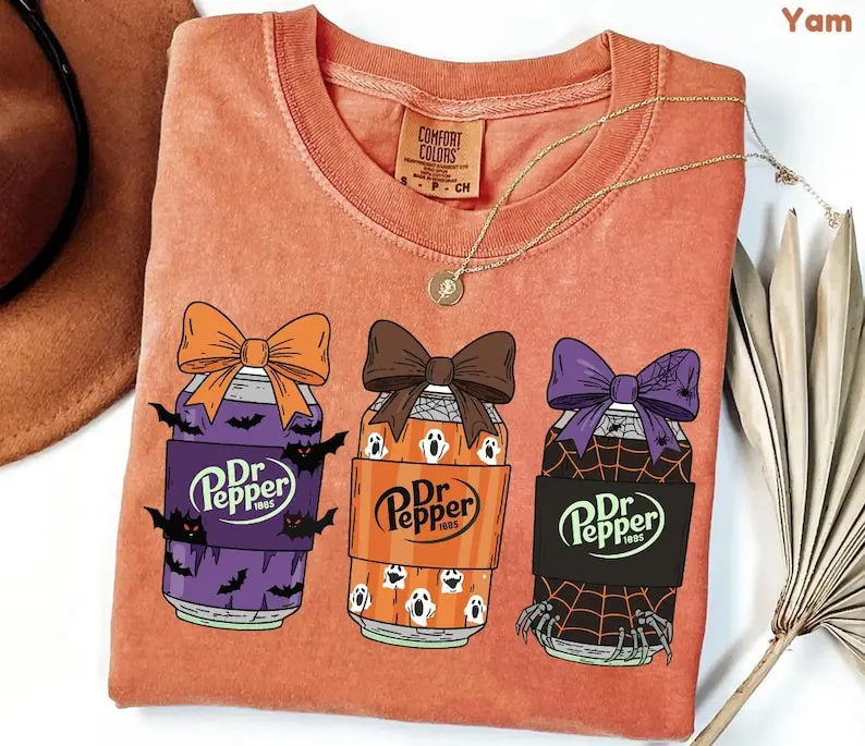 Comfort Colors® Halloween Dr Pepper Coquette Shirt, Halloween Shirt, Cute Dr Pepper Shirt, drinking Dr. Pepper Shirt