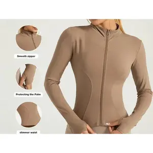 Seamless Sports Outerwear Yoga Coat Cropped Jacket for Gym Running High Waisted Moisture Wicking Workout Top with  Coat Women