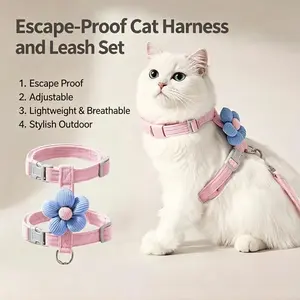 Cute Flower Cat Harness and Leash Set, Adjustable Escape Proof H-Style Harness, Breathable Walking Harness for Small Dogs and Cats