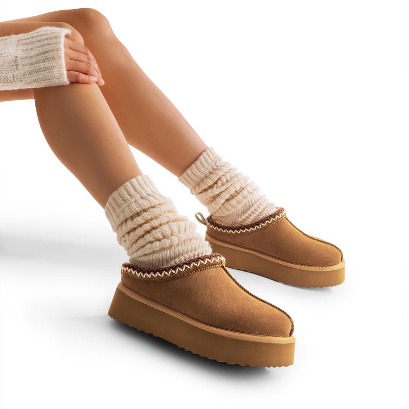 Dream Pairs FuzzyEasy Platform Slip-On Slippers – Genuine Suede, Fluffy Faux-Fur, Indoor/Outdoor Cushion