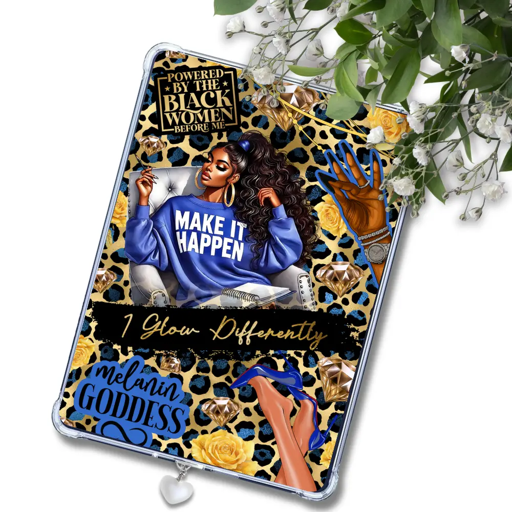 Melanin Goddess Make It Happen Insert for Clear Case | Blue and Gold Aesthetic | Bookish Accessories Smartphone Cellphone