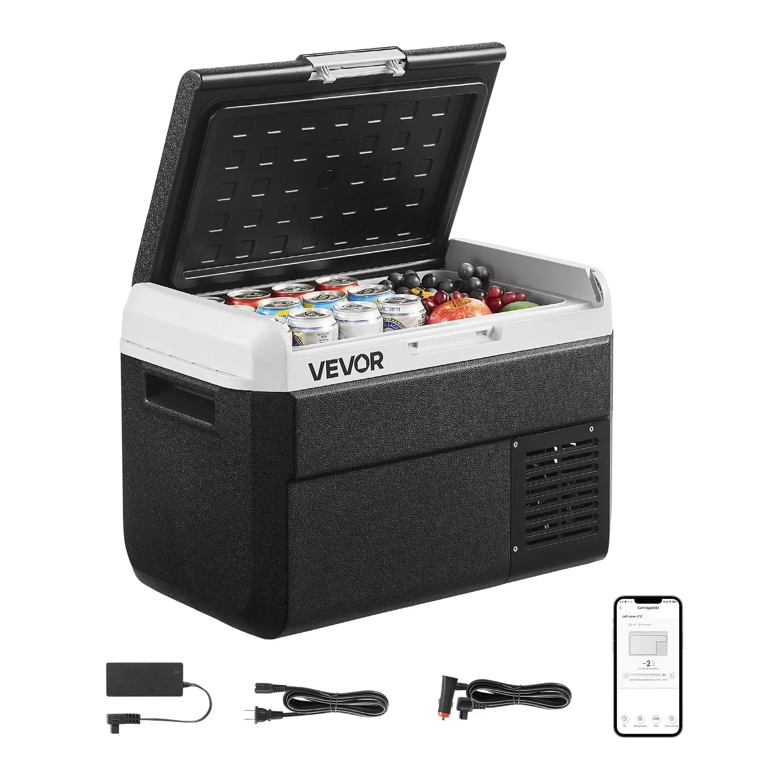 VEVOR 26.4 QT Polypropylene Compressor Car Refrigerator, 12/24V DC Low Noise Quiet Operation Portable Cooler Freezer, 572x358x381 mm (22.5x14.1x15in), 4℉ to 68℉ Temp Control for RV