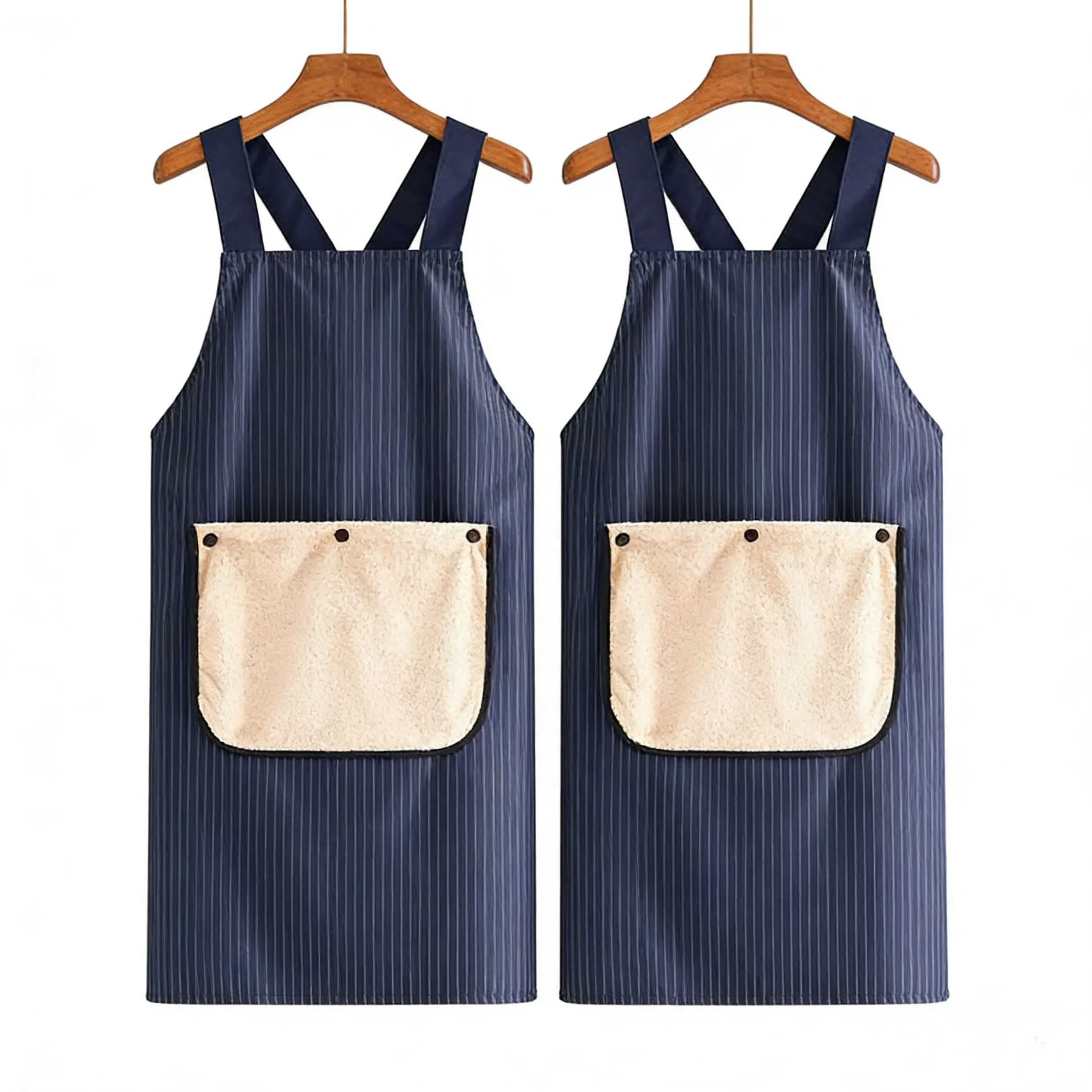 2 Pack Bib Apron, Adjustable with 2 Pockets, Water and Oil Resistant, Cooking Kitchen Chef Apron for Women Men Striped Kitchen Apron Detachable Absorbent Towel
