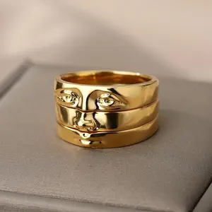 3pcs/set Vintage Gothic Portrait  Rings For Women 2022   Stainless Steel Ring Wedding Couple Aesthetic Jewelry Anillos