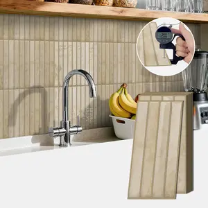 12/24/48PCS ETP 3D Epoxy Light Gray Vertical Tile Stickers, 1.2mm Thick Self-Adhesive Waterproof Oilproof Kitchen Backsplash Wall Decals