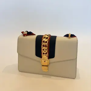Pre-owned GUCCI Calfskin Leather Crossbody Bags Sylvie Super Mini Chain Shoulder Bag White Calfskin Gold Hardware