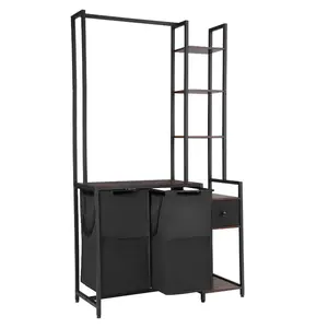 fathersdaygift  VEVOR 3 Tiers Laundry Sorter with Rack, Tall Laundry Hamper with Shelves and Drawers, 2 Section Freestanding Hanging Rack Storage with 600D Oxford Cloth Bags and Ladder Shelves for Dirty Clothes