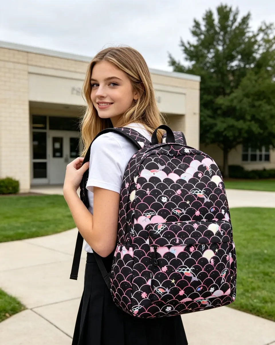 Elementary School Girls' 3-Piece School Backpack Set, Stylish Princess-Print with Matching Lunch Bag (Sports & Outdoor Gym/Shoulder Accessory)
