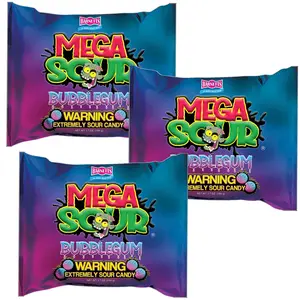 Barnetts Mega Sour Candy Bubblegum (3 Packs) - Trendy Sweet Bags - Traditionally Handmade Sweets - Sour Coating Lasts 20 Seconds - Candies for Party Bag, Gift Hamper, or Hamper Box