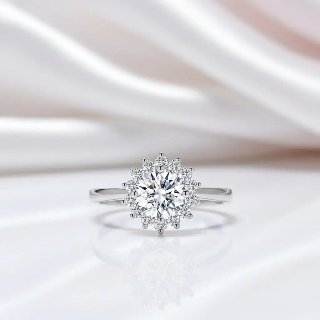 1.0 Ct Diamond Option Sunflower Shaped Halo Engagement Ring