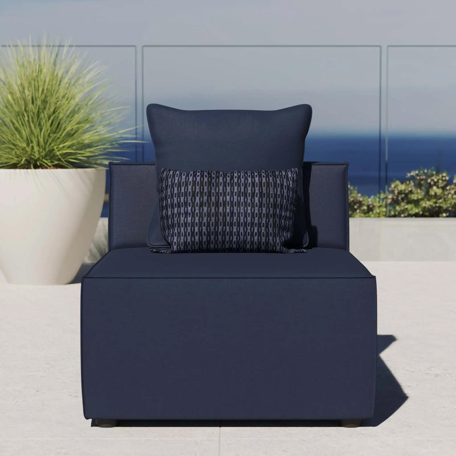 Modway Saybrook Comfy Outdoor Patio Upholstered Sectional Couch - Armless Lounge Furniture with Stylish Design, Navy Blue, Aesthetic, Casual