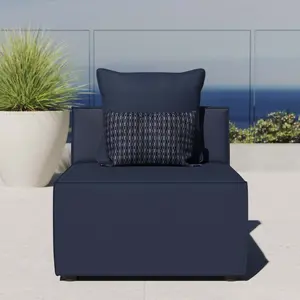 Modway Saybrook Outdoor Patio Upholstered Sectional Sofa Armless Chair in Navy Blue