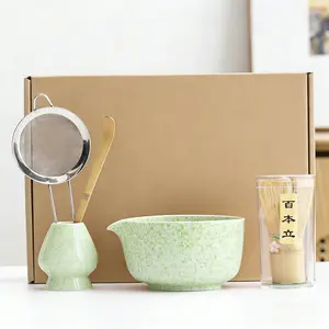 Matcha Tea Set, 5pcs Japanese Style Bamboo Whisk & Ceramic Bowl Kit, Complete Traditional Matcha Making Tools, Ideal for Home, Cafe & Tea Ceremony