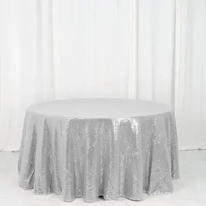 Sequin Round Tablecloth 120" Silver - Seamless Table Cover