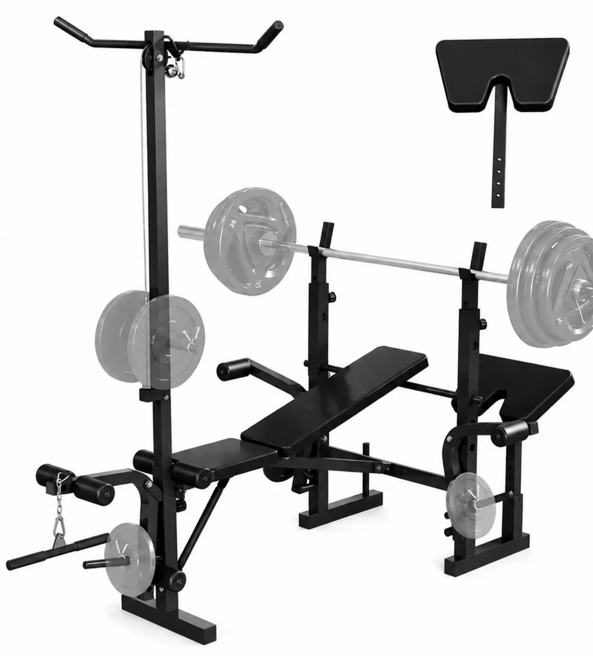 Gaomon 6-In-1 Foldable Weight Bench - Customizable Indoor Furniture Set with Leg Extensions, Preacher Curls, Dumbbell Rows, 900LB Barbell Capacity, Wipe-Clean PU Top, Steel Frame Space Saver for Whole Body Workout, Home Gym Exercise Equipment