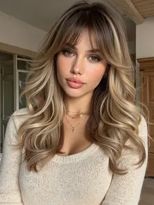 Root Ombre Wig, 20 Inch Curly Hair, Women's Full Head Heat Resistant Wig, Fashion Casual Wig, Medium Length, Layered Cut Wig, Ombre Wavy Wigs