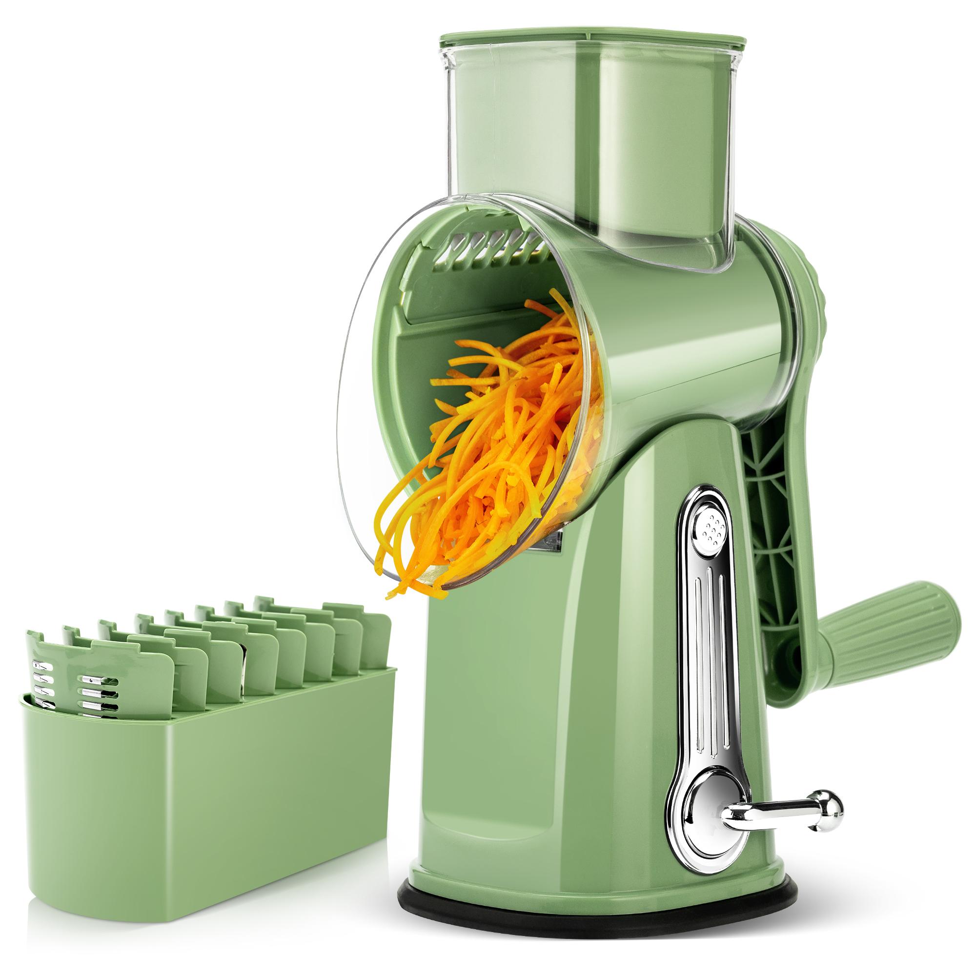 SUSTEAS Rotary Cheese Grater with Handle, 5 Well-Designed Blades, Strong Suction Cup Base, Kitchen Utensils Vegetable Sl