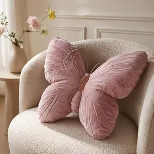 Pink Butterfly Shaped Throw Pillow - Soft Velvety Fabric, Adorable Butterfly Design, Decorative Cushion with Exquisite Stitching, Ideal for Bedside, Sofa, Bedroom & Living Room, Cute Girly Accent Pillow