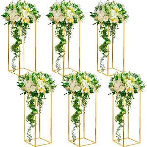 6 Pieces Metal Flower Floor Vase Gold Column Flower Stand 31.5 Inch Tall Floor Vase Geometric Wedding Centerpieces for Tables for Home Party Decor Gold Flower Holder Rectangular Flower Display Rack