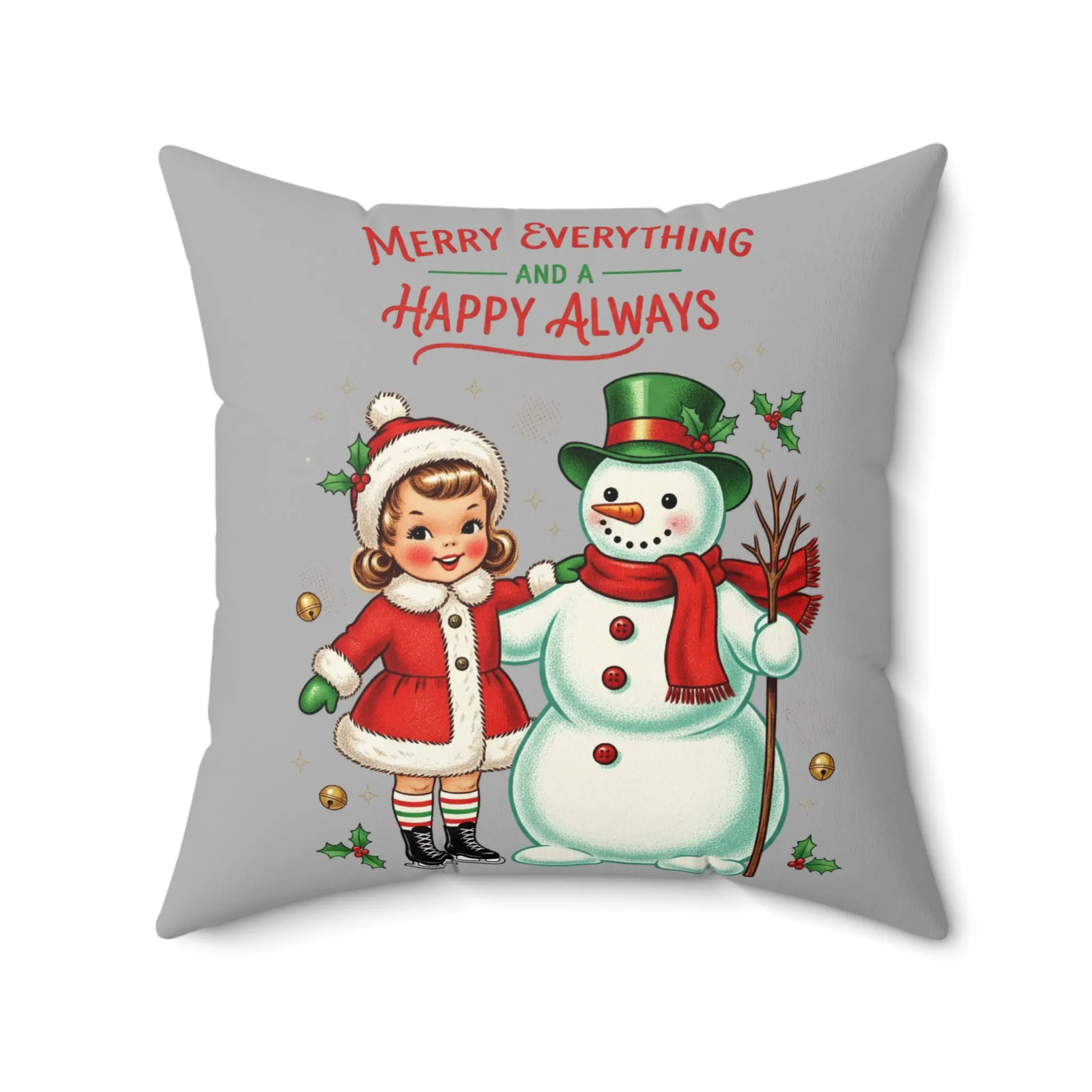 Retro Vintage Christmas Holiday Snowman Couch Throw Pillow Merry Everything Happy Always Snowman Decor, Festive Cushion, Winter Home Decor, Vintage Style Decorative Throw