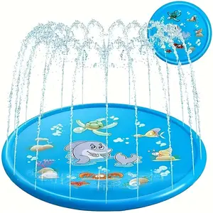 Inflatable Water Splash Pad Set, 39in Outdoor Sprinkler Toy Interactive System, Summer Fun Splash Zone Mat for Toddler Father’s Day Present,Party gifts
