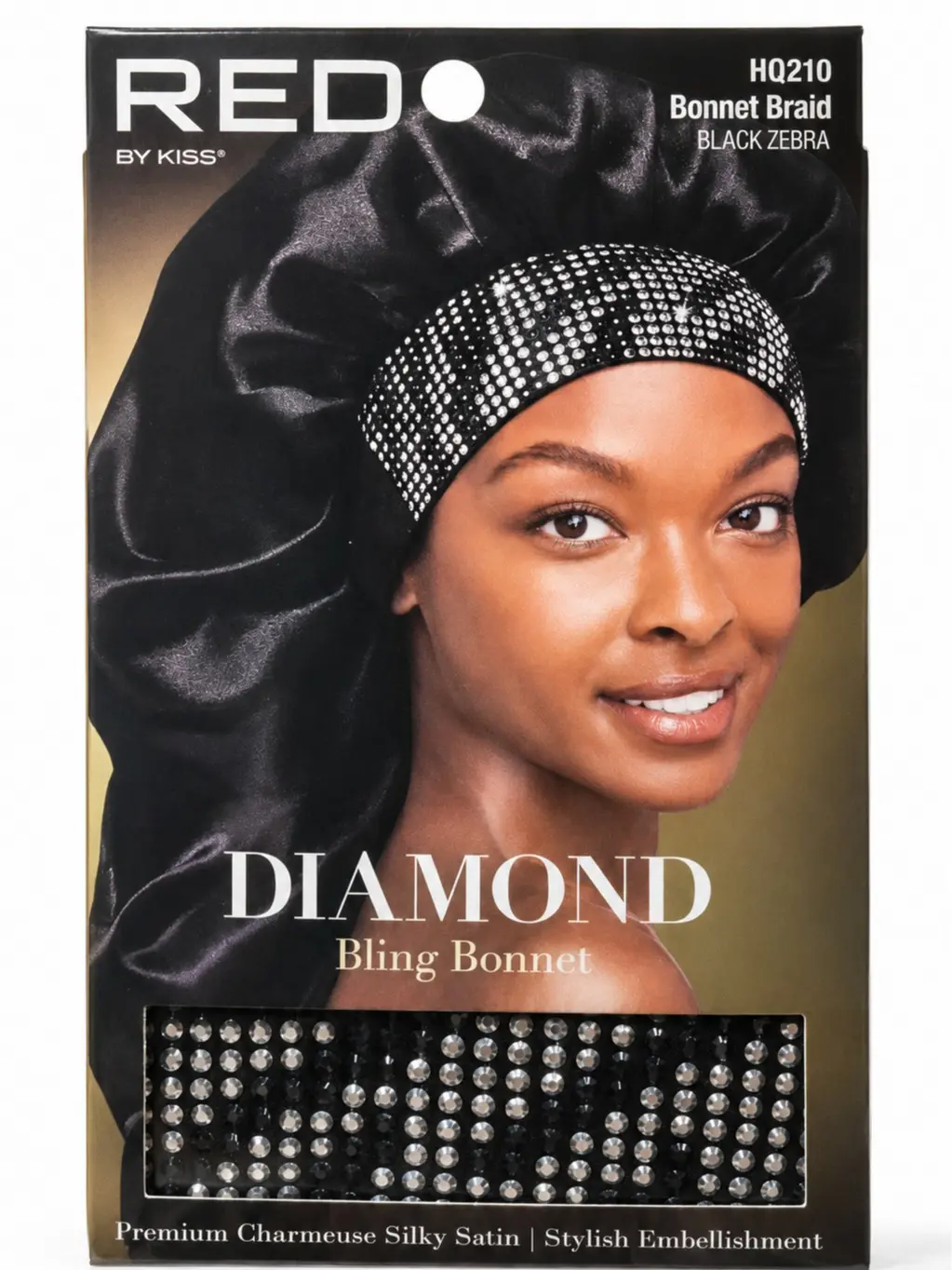 RED BY KISS Diamond Bling Bonnet |Bonnet Braid | Black Zebra | Silky satin