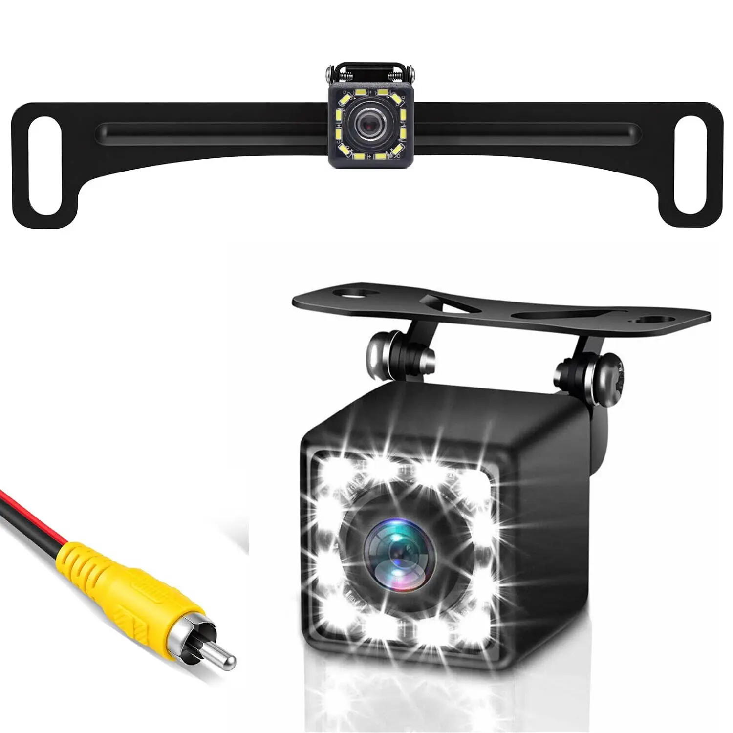 Backup Camera for Car with License Plate Bracket Rear View Camera, 12LED Night Vision Waterproof Universal Reverse Kit for Vehicle, Cars, SUVs, Trucks, Pickups, RVs, No Drilling