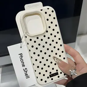 Polka Dot Text UV Print Leather Texture Phone Case, Soft Tpu Protection Shockproof for iPhone & Samsung Series, Fashionable Creative Design Gift