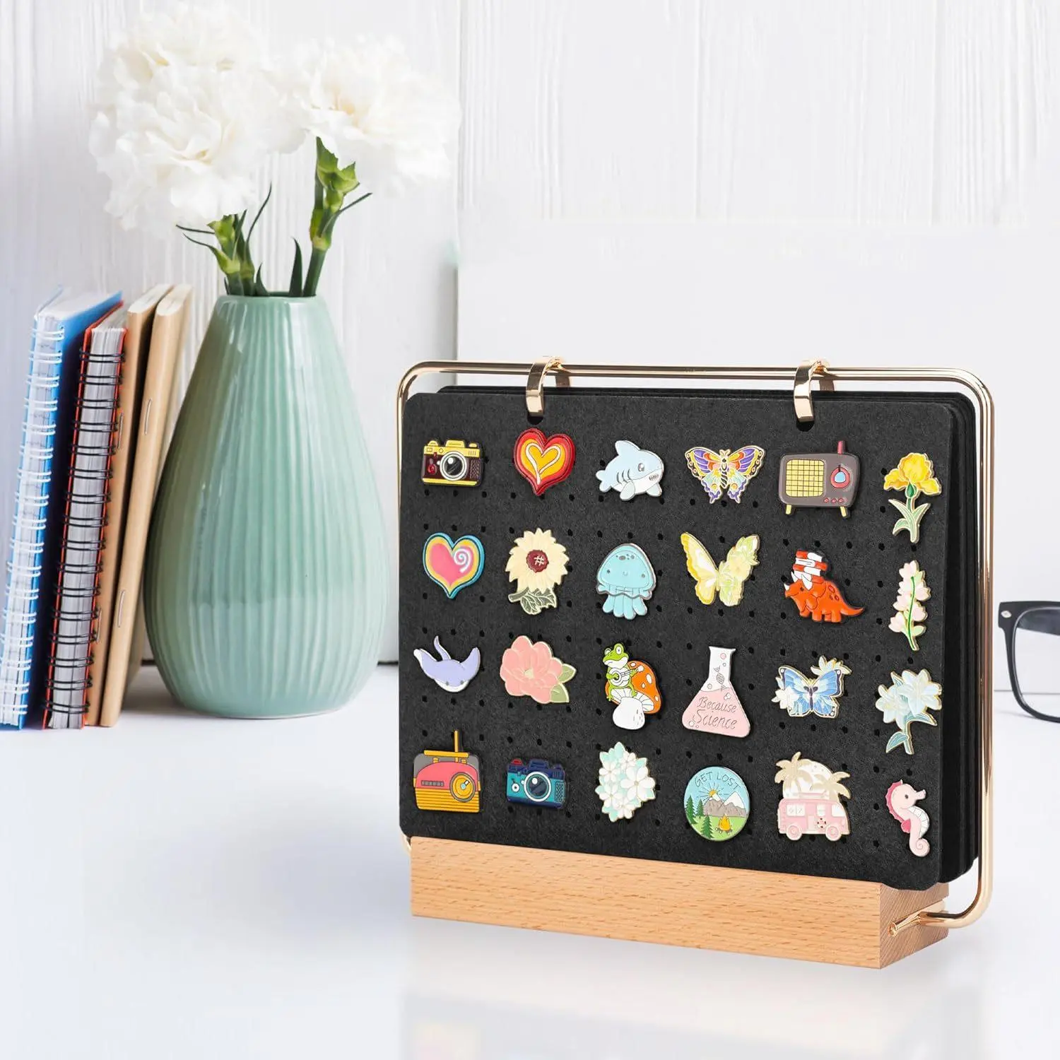 Pin Display Stand, 1 Count 6 Pages Pin Storage Rack, Pin Display Holder, Adjustable Organizer, Home Organizer for Badge, Button, Brooch, Jewelry, Gift for Pin Collector, Desk Organizer Tidy
