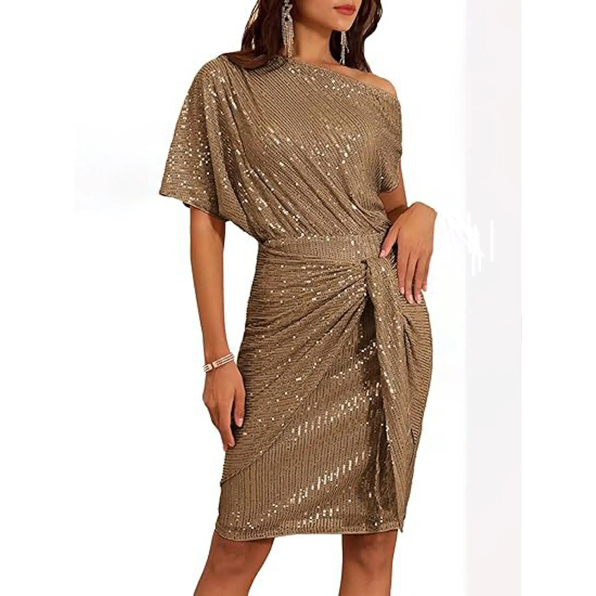 brown sequin wrap dress Dannelle Sequin Maxi Dress Brown main image 1
