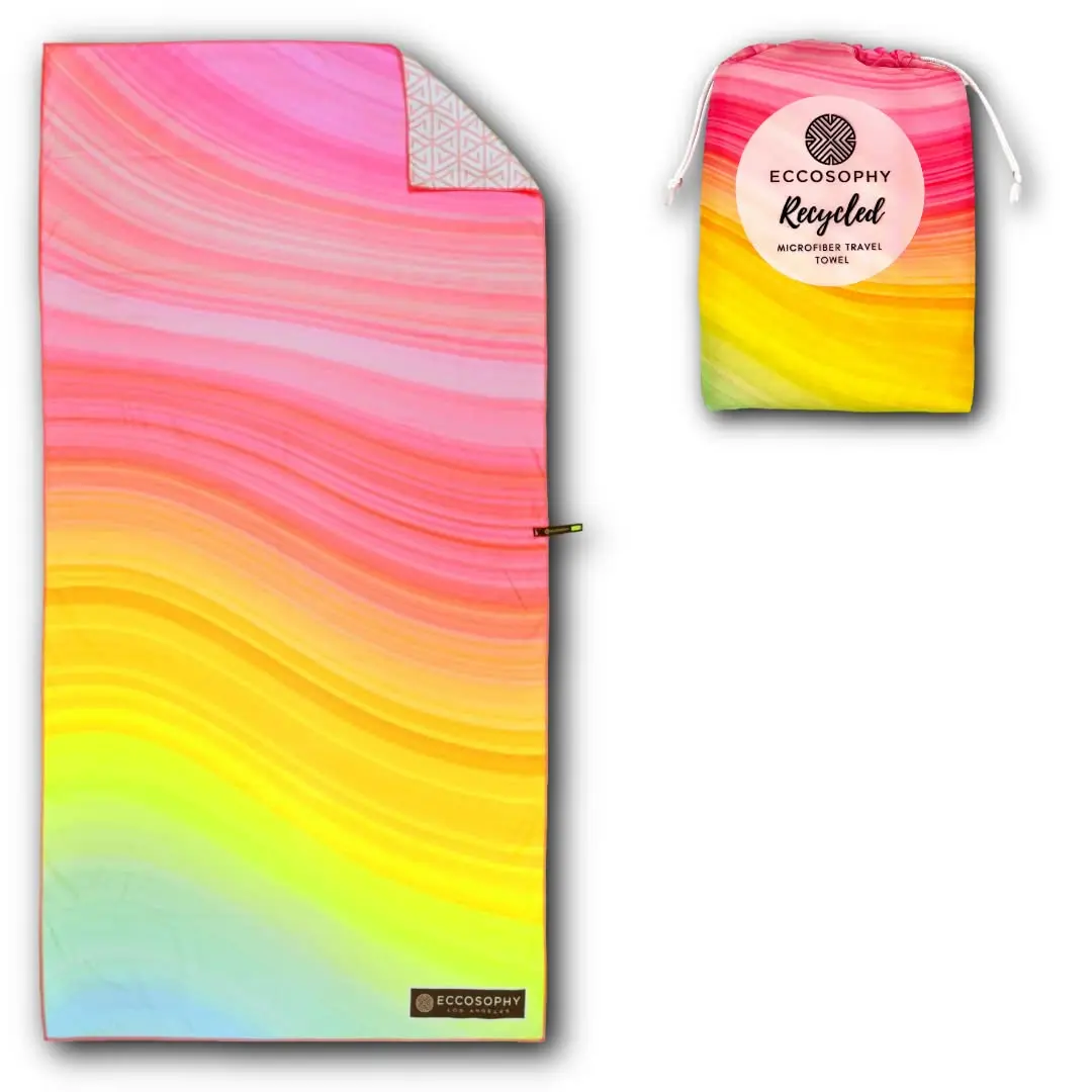 ECCOSOPHY Microfiber Beach Towels Made from Recycled Plastic Bottles  - Quick-Dry, Sand Free & Lightweight - Oversized 71”x35” with Pouch for Travel, Pool & Camping (Amalfi)
