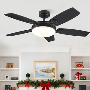 52 Inch Modern Downrod Ceilng Fan Light-Black