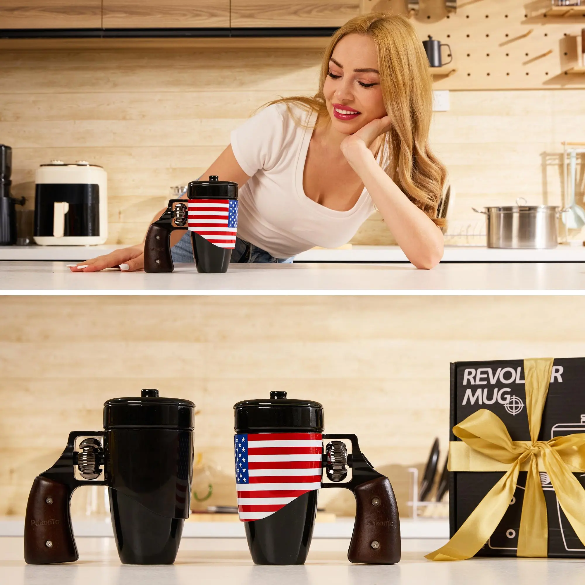 Pukomc 16oz Ceramic Mug & Tumbler Water Bottle – Fun Rotatable