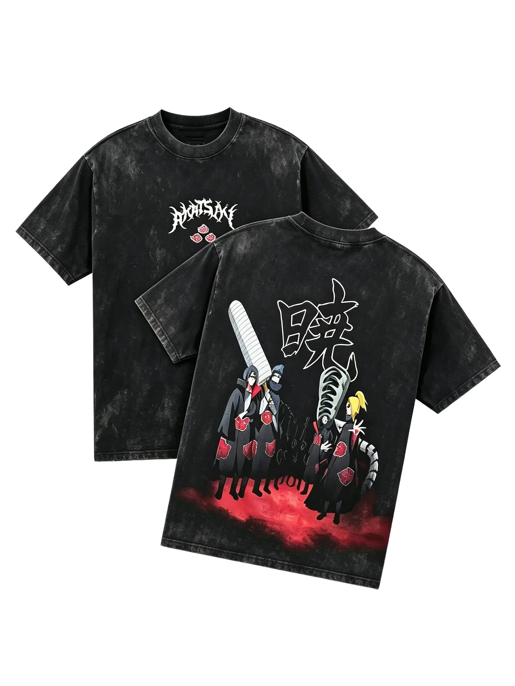 Akatsuki Washed Cotton T-Shirt – Kisame Hoshigaki, Deidara, Sasori s day fashion outfit Vintage Style Short Sleeve T-Shirt Unisex Vintage Graphic T-Shirt graphic streetwear t-shirt gift