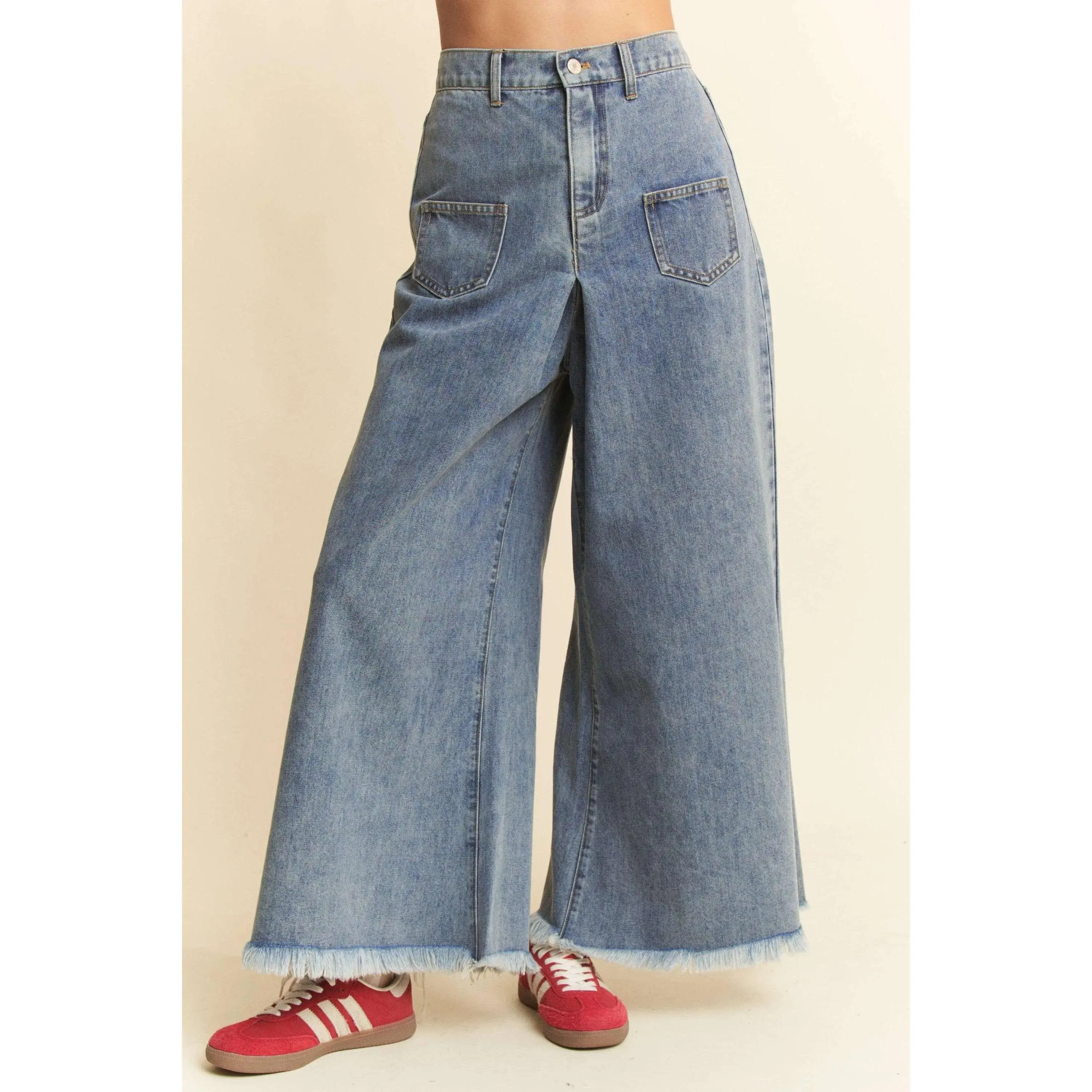 "Davi & Dani" Patch Pocket Wide Leg Culotte Jeans