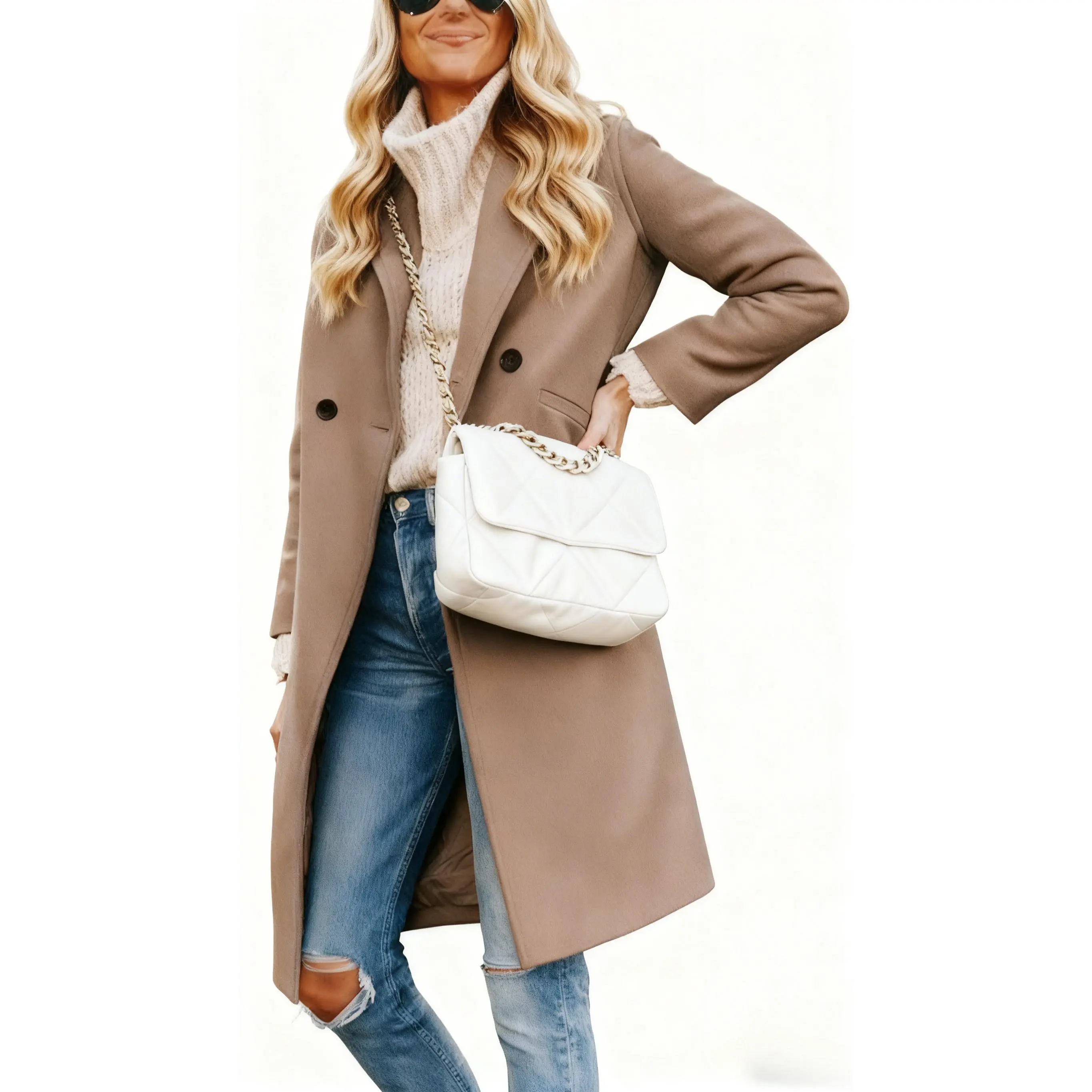 Viral Trend Women's Winter Wool Peacoat - Casual Notch Lapel Single-Breasted Coat, Warm Structured Silhouette, Eco-Friendly Fabric, Cozy Aesthetic for Holiday Party & Daily Commute