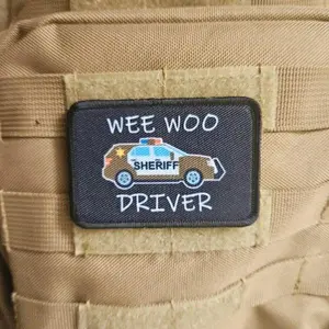 Wee woo driver sheriff SUV brown version driver funny 2"x3" removable patch with hook and loop backiing