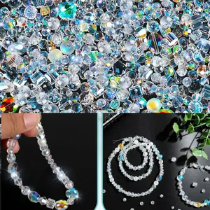 one box Glass Beads for Jewelry Making, Assorted Crystal Beads with Loose Beads for Bracelet Earring Necklace Suncatchers DIY Crafts Jewelry Making, AB Color