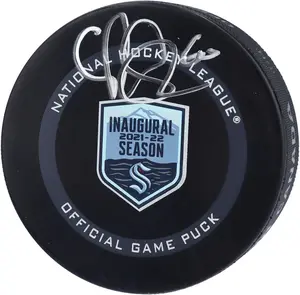 Chris Driedger Seattle Kraken Autographed 2021-22 Inaugural Season Official Game Puck - Fanatics Authentic Certified