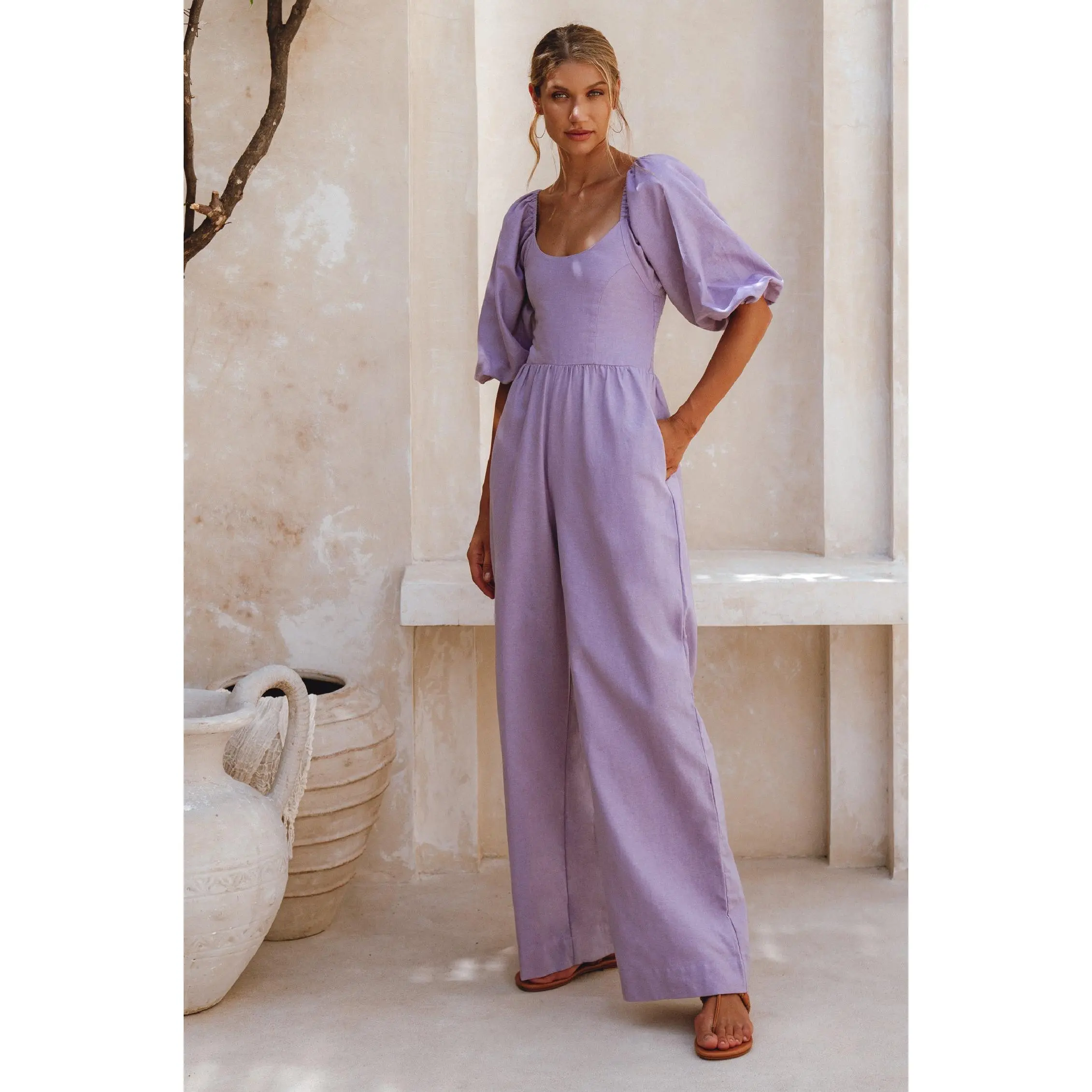 Heaven Bay Linen Jumpsuit - Lavender