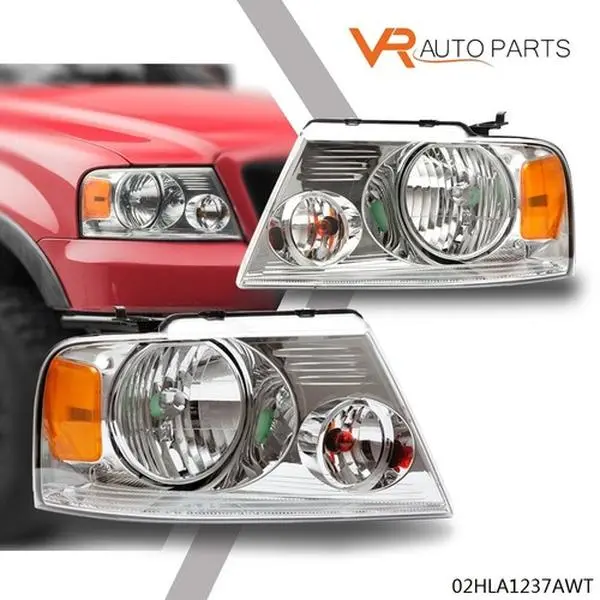Chrome Finish Bolt-On Headlamp Pair, Direct Install, OE Fitment, SAE/DOT Cert., S.A.E. and D.O.T. Approved, Car Lighting Upgrade for 04-08 Ford F150, 06-08 Lincoln Mark Lt