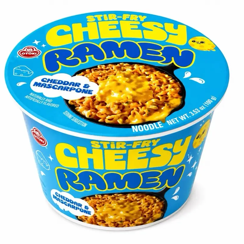 OTOKI Instant Cheesy Stir-Fry Ramen Noodle - Ambient Food Snack, Cheddar and Mascarpone Cheese Flavors, Allergy Information Included